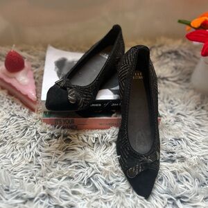 Stuart Weitzman Black Flats with Peep-Toe Design